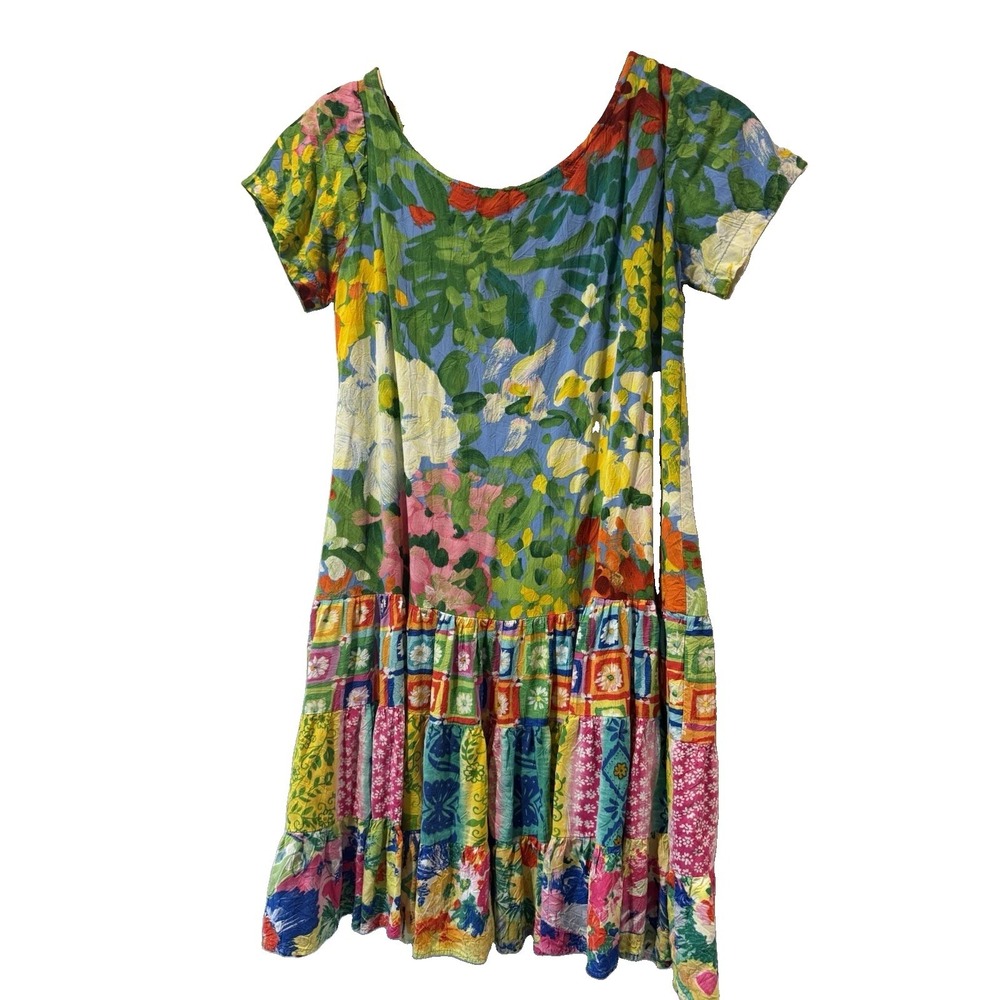 Jams World Multicolor Floral Mini Dress Scoop Neck Short Sleeve Ruffle Women's S